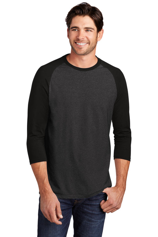 Front View of Black/Black Fr District Perfect Tri 3/4-Sleeve Raglan. DM136  - XS