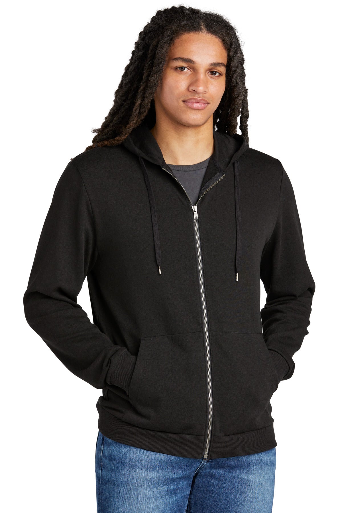 Front View of Black District Perfect Tri Fleece Full-Zip Hoodie DT1302  - XS