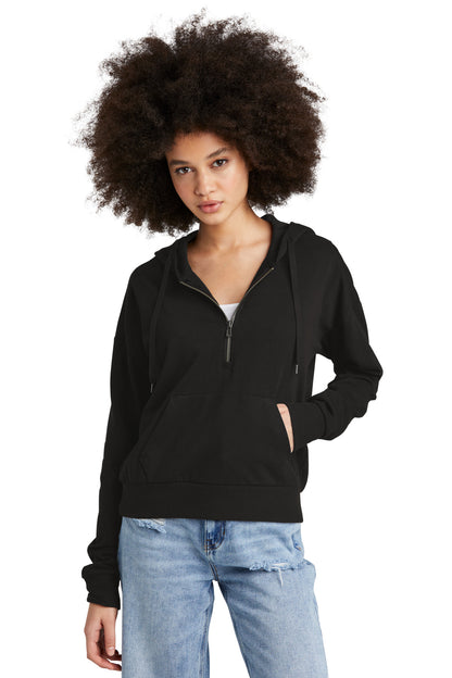 Front View of Black District Women's Perfect Tri Fleece 1/2-Zip Pullover DT1311  - XS