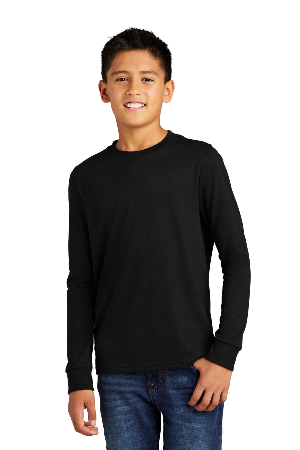 Front View of Black District Youth Perfect Tri Long Sleeve Tee DT132Y  - XS