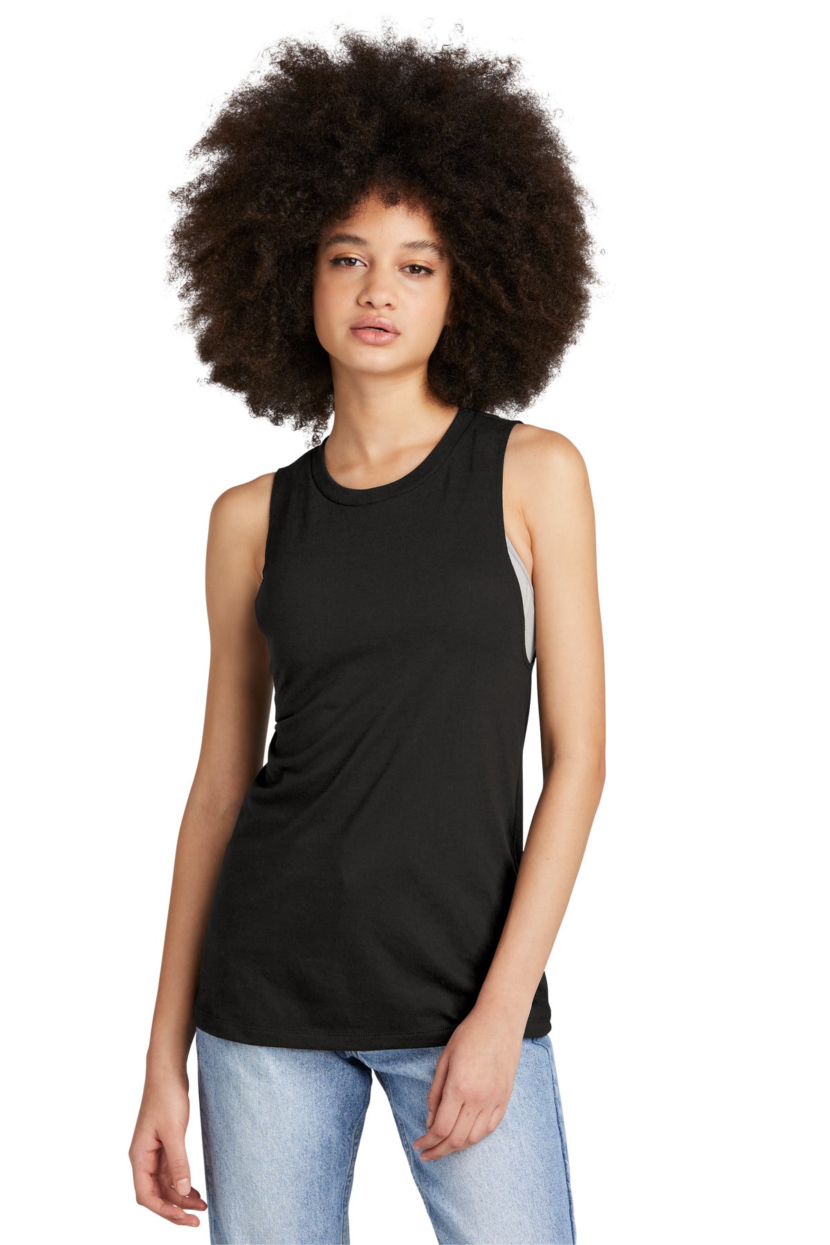 Front View of Black District Women's Perfect Tri Muscle Tank DT153  - 3XL