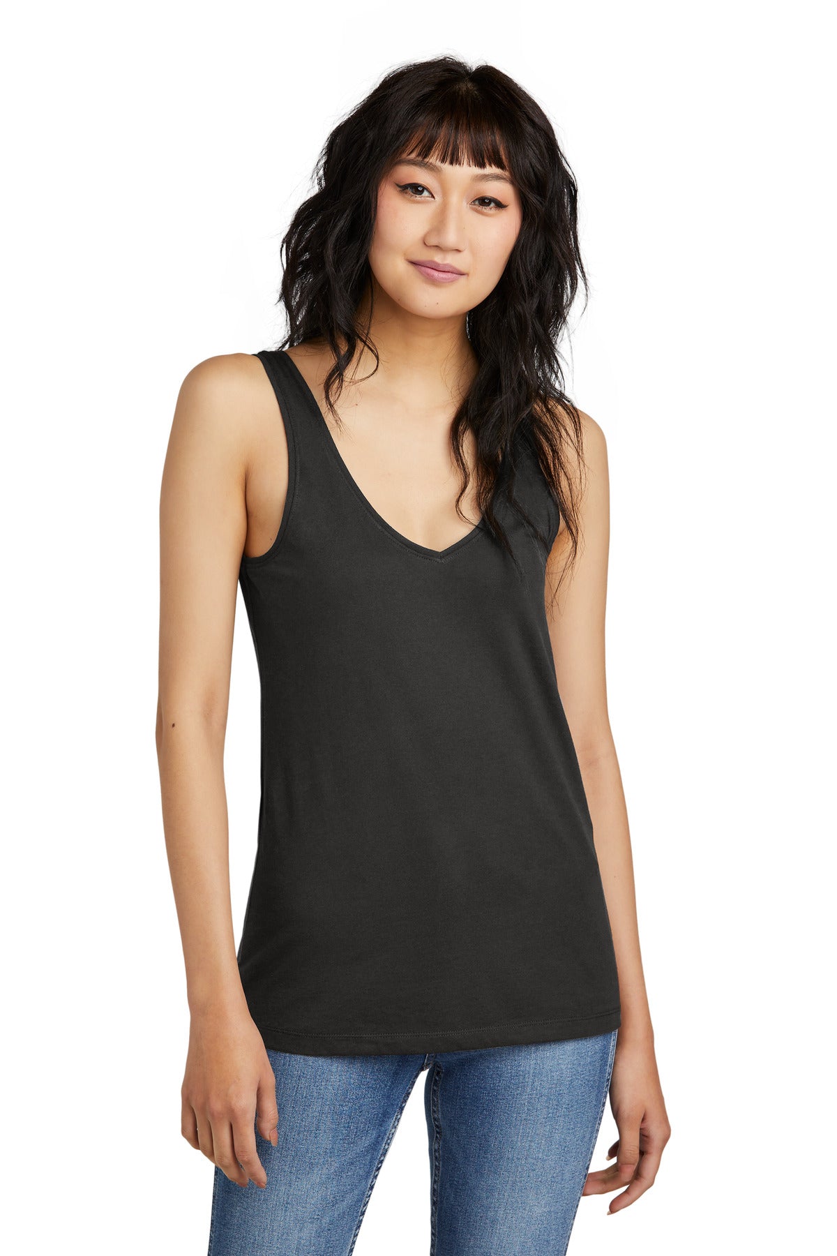 Front View of Black District Women's Perfect Blend CVC V-Neck Tank DT154  - 4XL