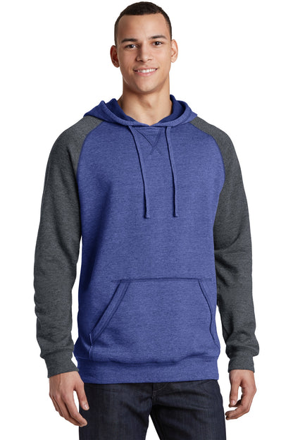 Front View of H Dp Ryl/H Cha District Young Mens Lightweight Fleece Raglan Hoodie. DT196  - XS