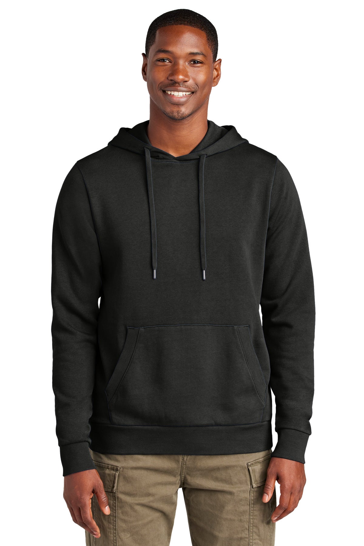 Front View of Black District Wash Fleece Hoodie DT2200  - XS