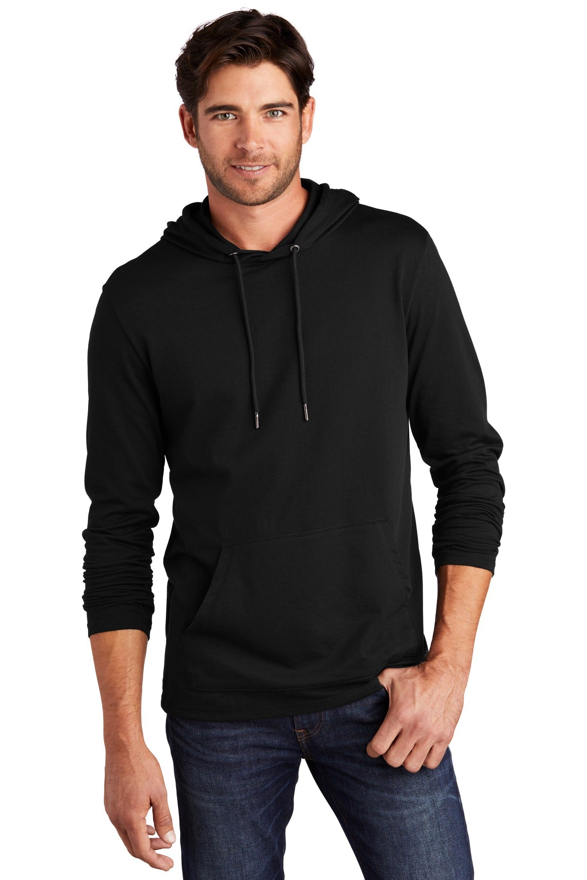 Front View of Black District Featherweight French Terry Hoodie DT571  - XS
