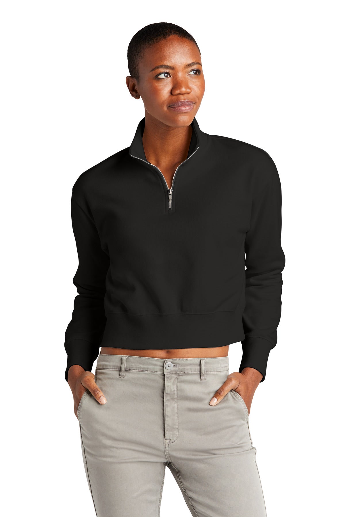 Front View of Black District Women's V.I.T. Fleece 1/2-Zip DT6111  - M