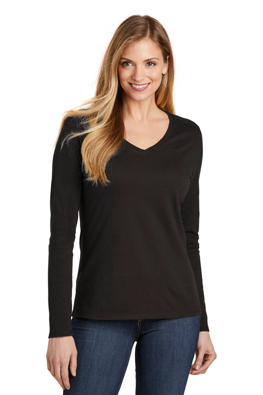 Front View of Black District Women's Very Important Tee Long Sleeve V-Neck. DT6201  - S