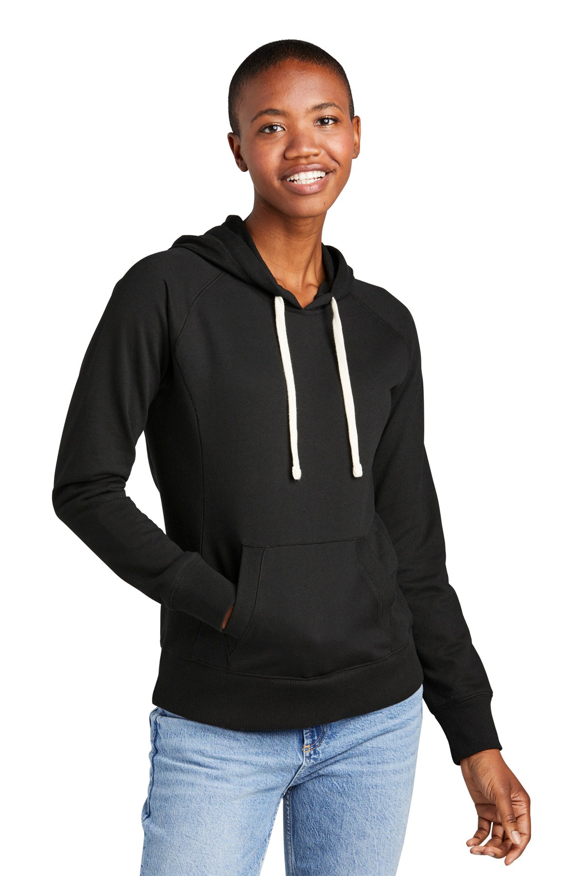 Front View of Black District Women's Re-Fleece Hoodie DT8101  - L