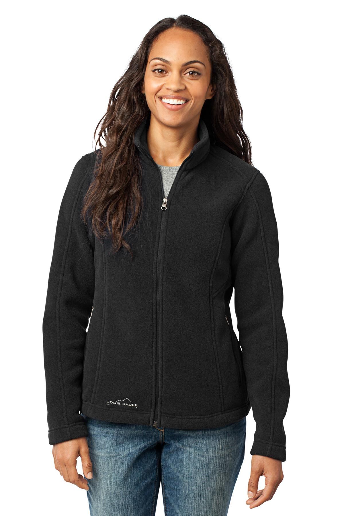 Front View of Black Eddie Bauer - Women's Full-Zip Fleece Jacket. EB201  - XS