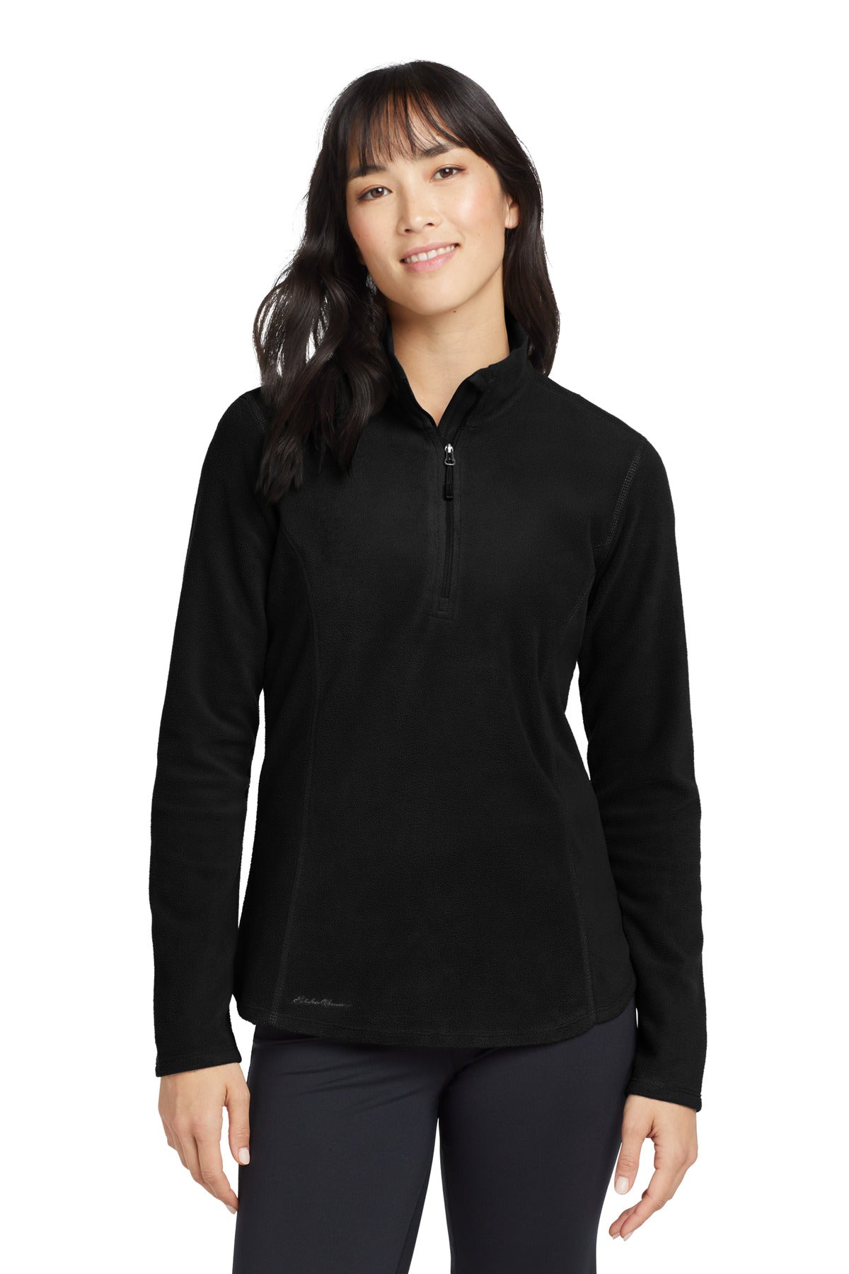 Front View of Black Eddie Bauer Women's 1/2-Zip Microfleece Jacket EB227  - XS