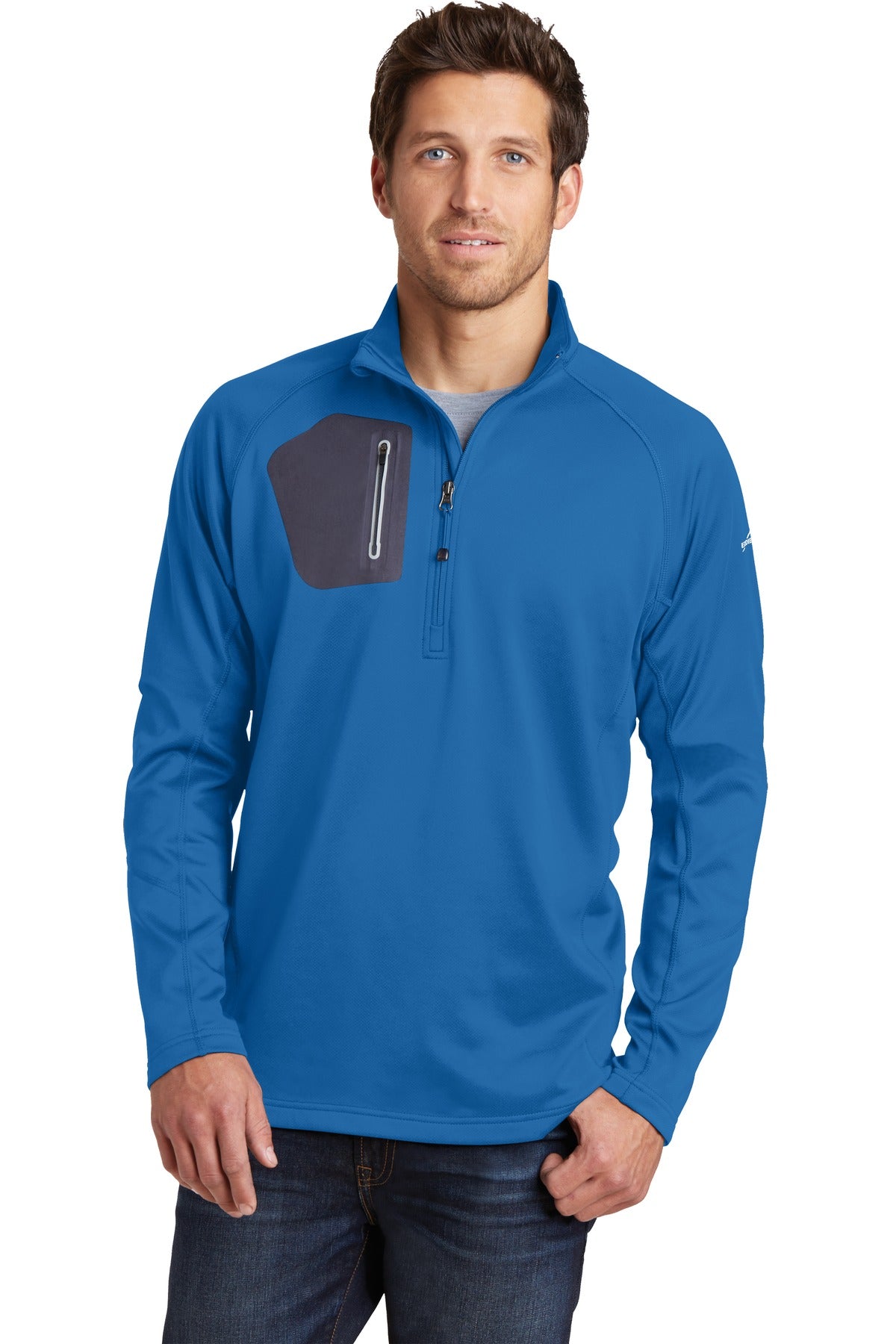 Front View of Ascent Blue Eddie Bauer 1/2-Zip Performance Fleece. EB234  - XS