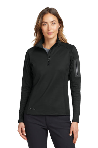 Front View of Black Eddie Bauer Women's 1/2-Zip Performance Fleece. EB235  - XS