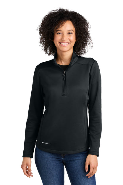 Front View of Black Eddie Bauer Women's Smooth Mid Layer Fleece 1/2-Zip EB2370  - XS