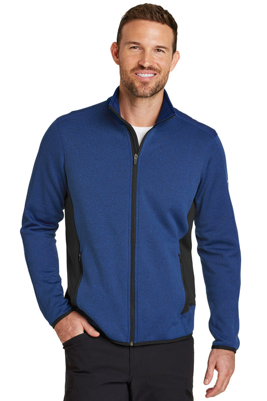Front View of Blue Heather Eddie Bauer Full-Zip Heather Stretch Fleece Jacket. EB238  - XS