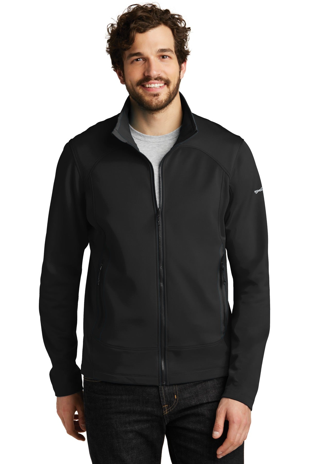 Front View of Black Eddie Bauer Highpoint Fleece Jacket. EB240  - XS