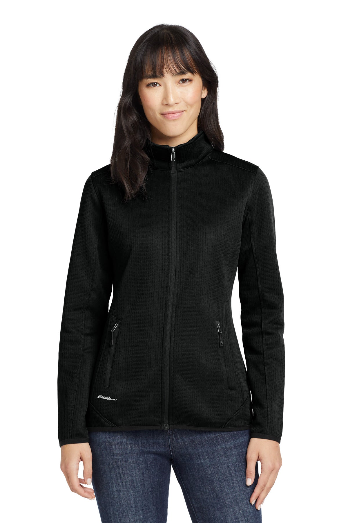 Front View of Black Eddie Bauer Women's Dash Full-Zip Fleece Jacket. EB243  - XS