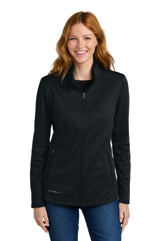 Front View of Black Eddie Bauer Women's Smooth Mid Layer Fleece Full-Zip EB2470  - XS