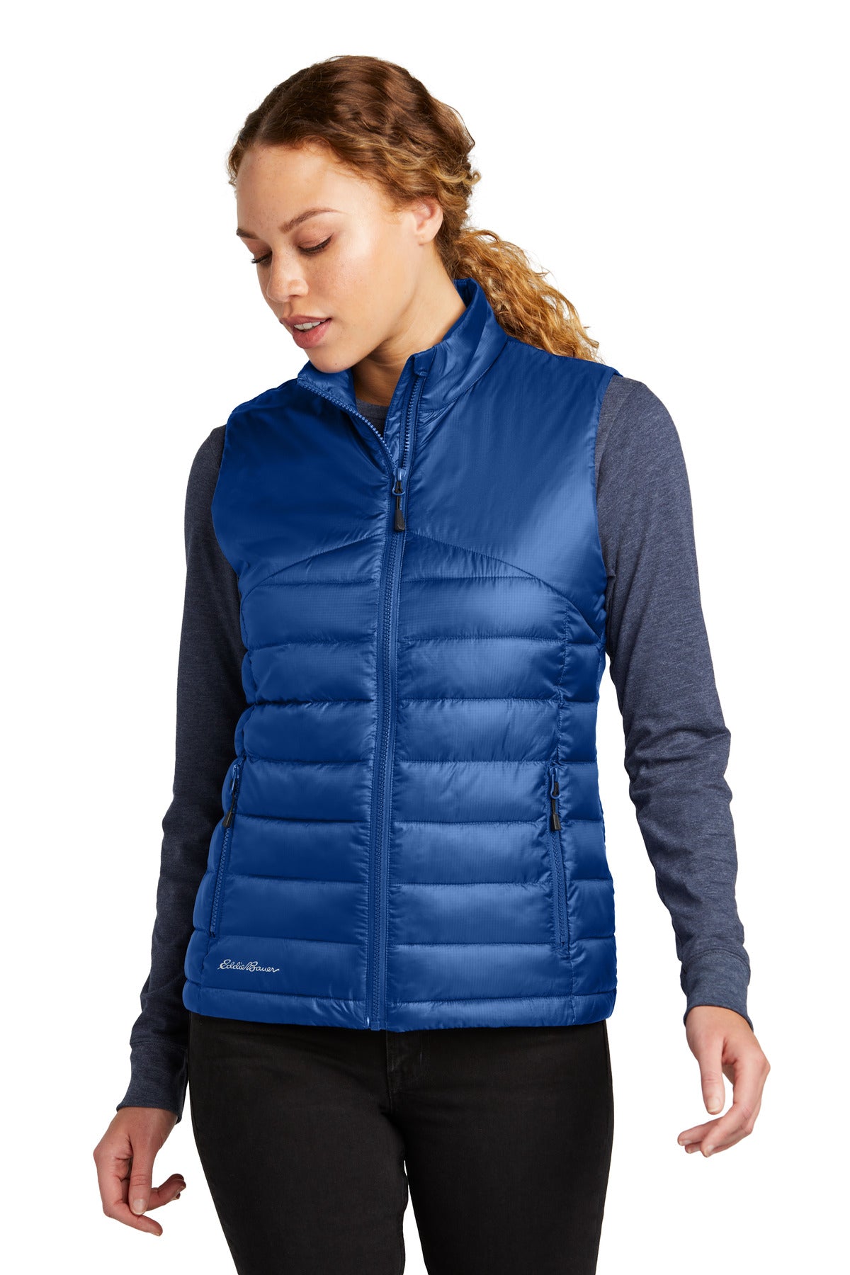 Front View of CobaltBl Eddie Bauer Women's Quilted Vest EB513  - XS
