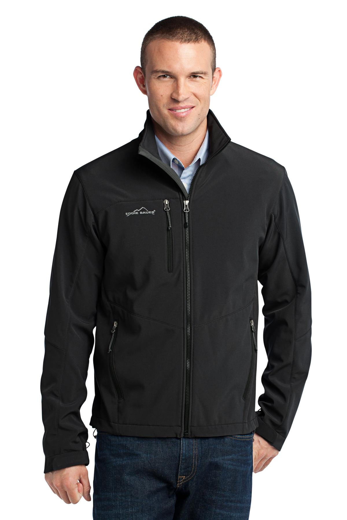 Front View of Black Eddie Bauer - Soft Shell Jacket. EB530  - XS