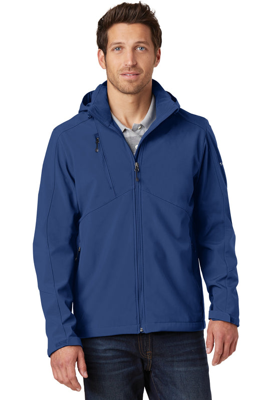 Front View of Admiral Blue Eddie Bauer Hooded Soft Shell Parka. EB536  - XS