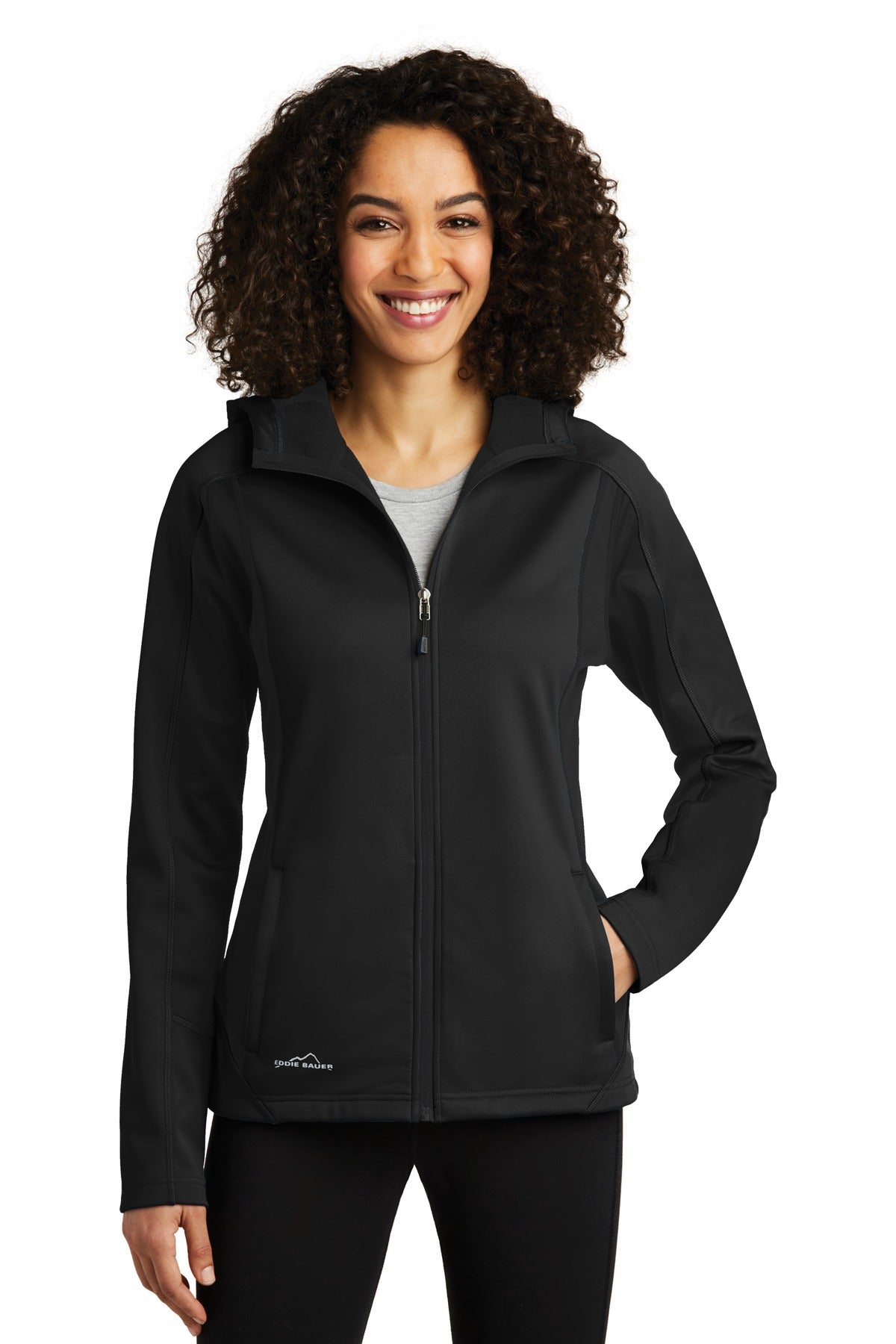 Front View of Black/Black Eddie Bauer Women's Trail Soft Shell Jacket. EB543  - XS