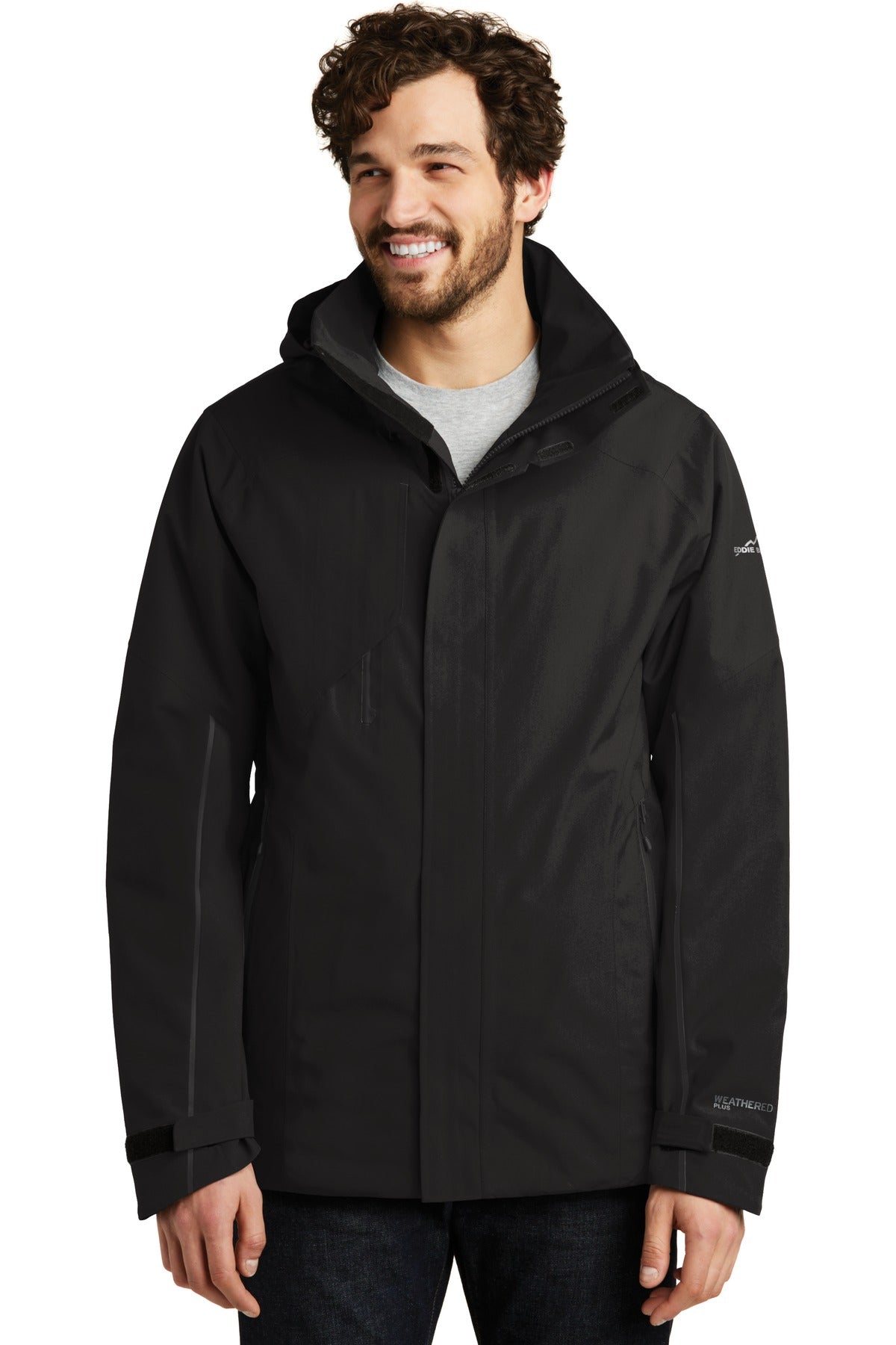Front View of Black Eddie Bauer WeatherEdge Plus Insulated Jacket. EB554  - XS