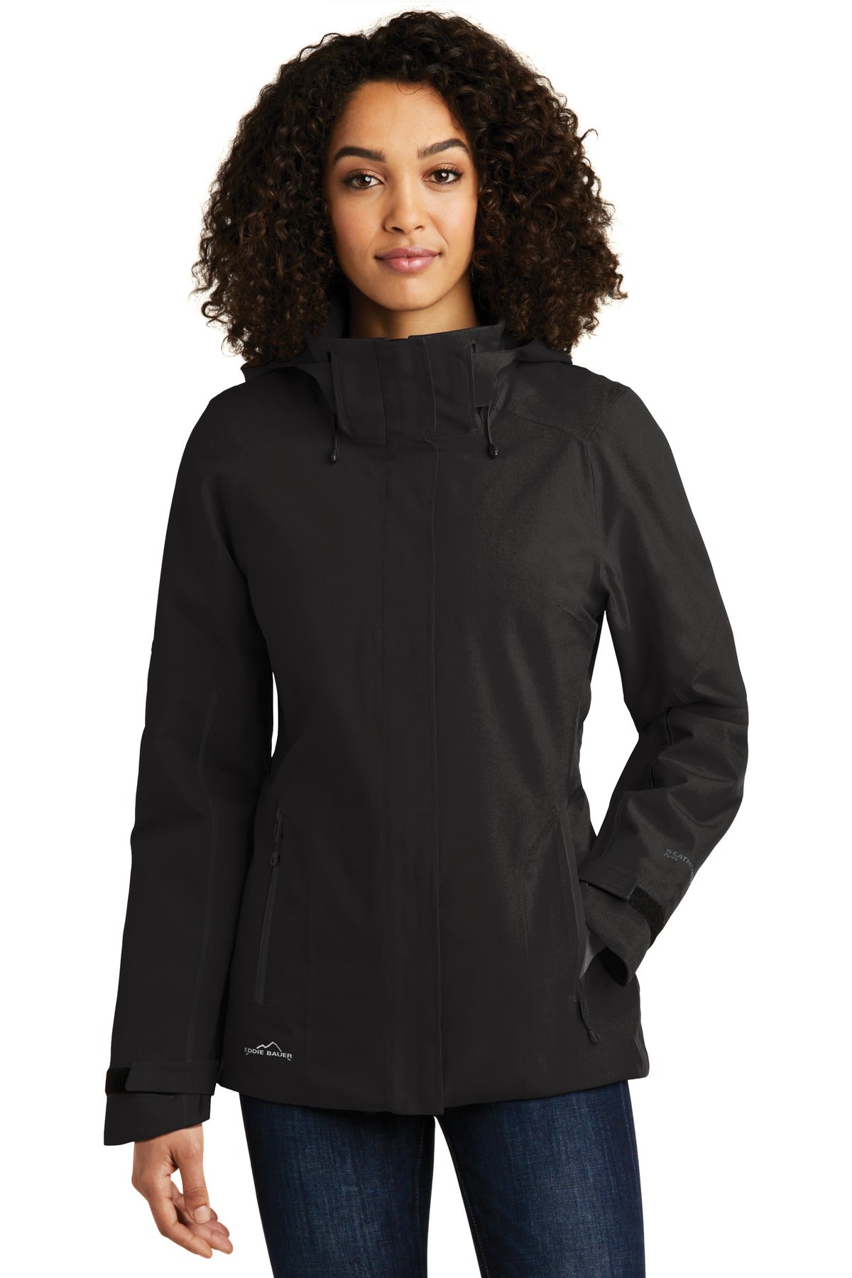 Front View of Black Eddie Bauer Women's WeatherEdge Plus Insulated Jacket. EB555  - XS