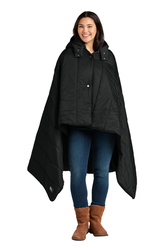 Front View of Black Eddie Bauer Puffy Camp Poncho EB755