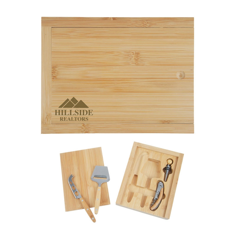 Natural Laurelwood 4pc Cheese & Wine Tool Set