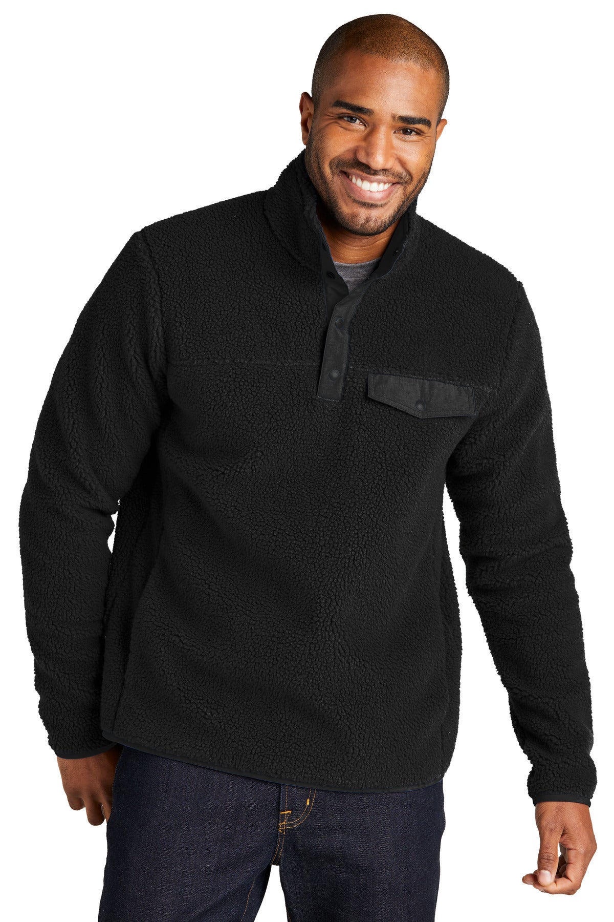 Front View of DeepBlack Port Authority Camp Fleece Snap Pullover F140  - XS