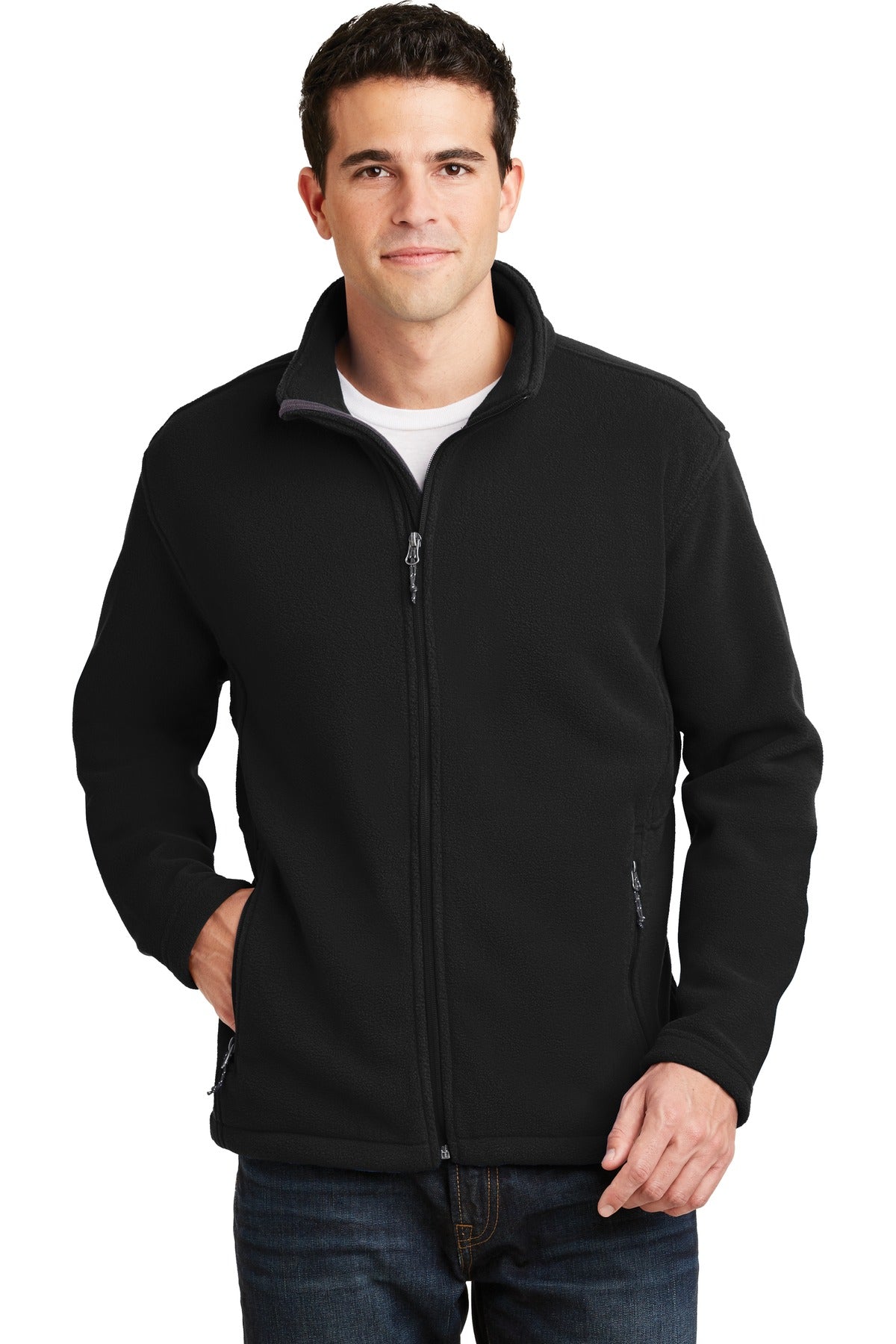 Front View of Black Port Authority Value Fleece Jacket. F217  - XS