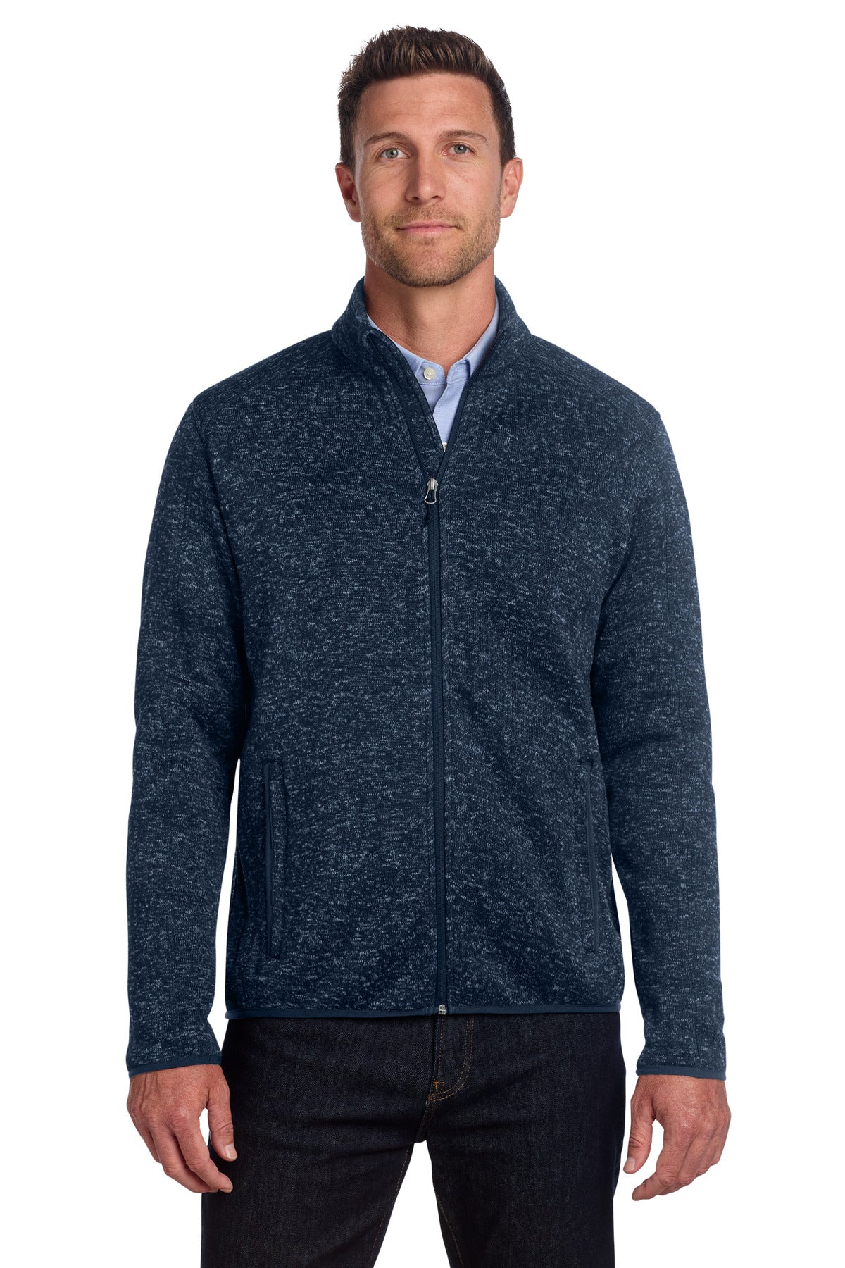 SanMar F232_riverbluenavyheather_model_front.jpg