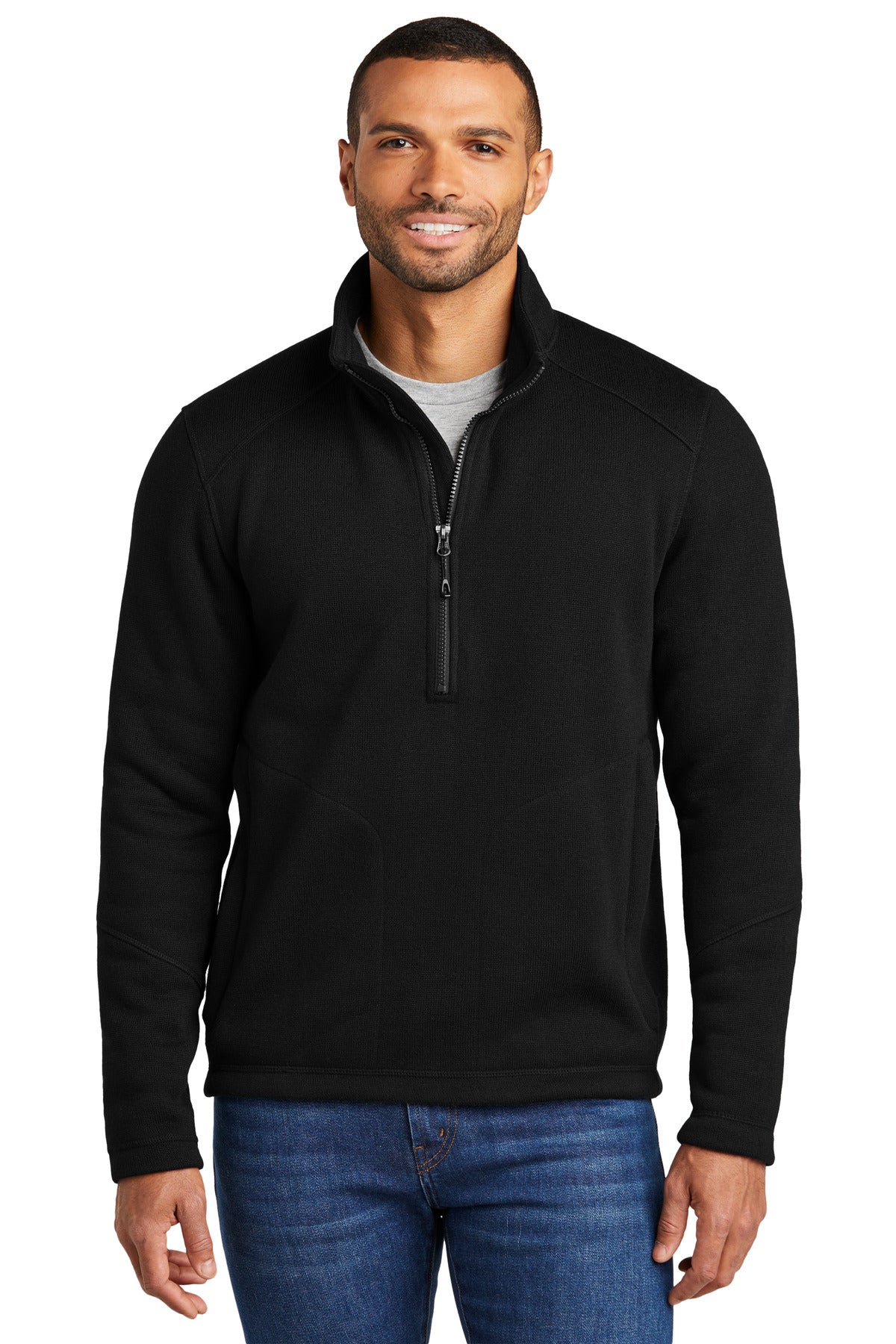 Front View of DeepBlack Port Authority Arc Sweater Fleece 1/4-Zip F426  - XS