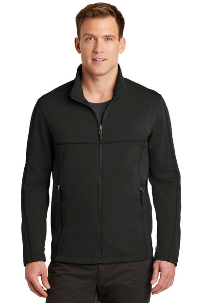 Front View of Deep Black Port Authority Collective Smooth Fleece Jacket. F904  - XS