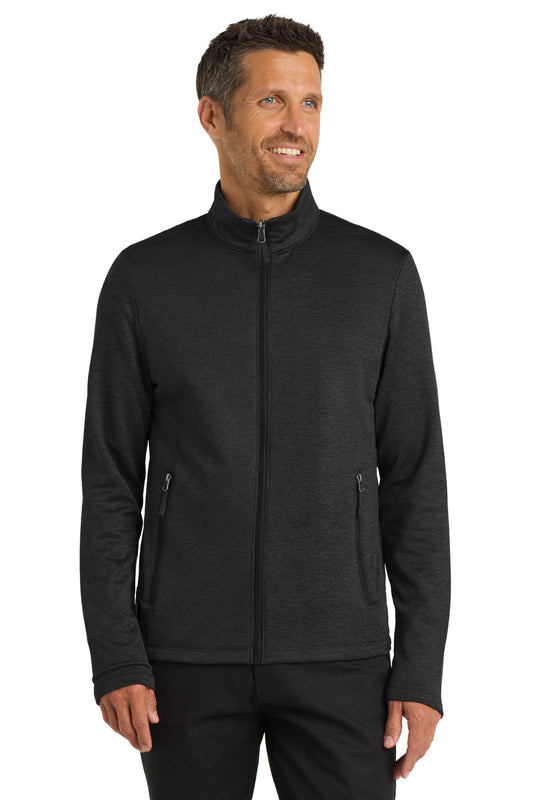 Front View of Dp Black Hthr Port Authority Collective Striated Fleece Jacket. F905  - XS