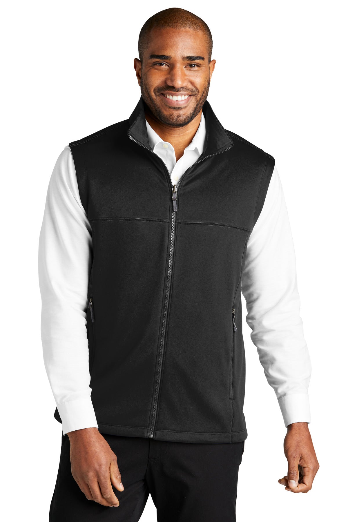 Front View of DeepBlack Port Authority Collective Smooth Fleece Vest F906  - XS