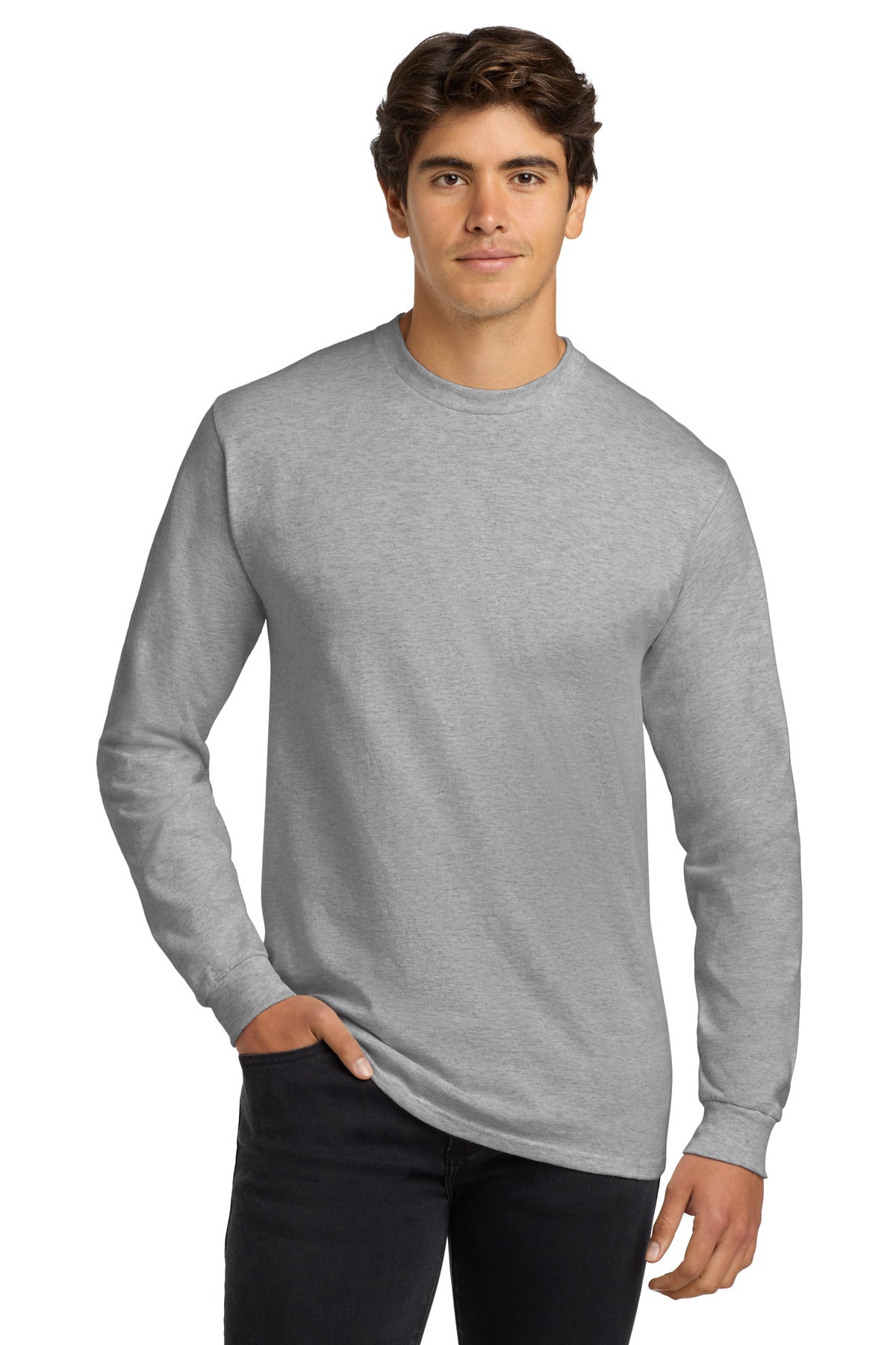 Front View of Ash Gildan - Ultra Cotton 100% US Cotton Long Sleeve T-Shirt. G2400  - S