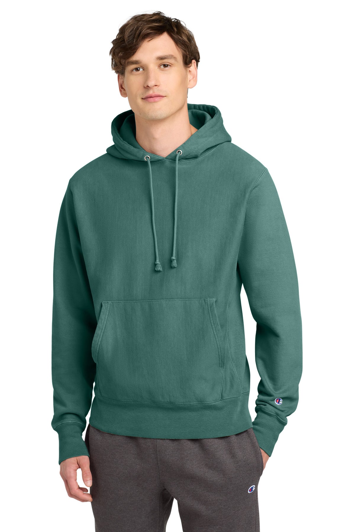 Front View of Cactus Champion Reverse Weave Garment-Dyed Hooded Sweatshirt. GDS101  - S