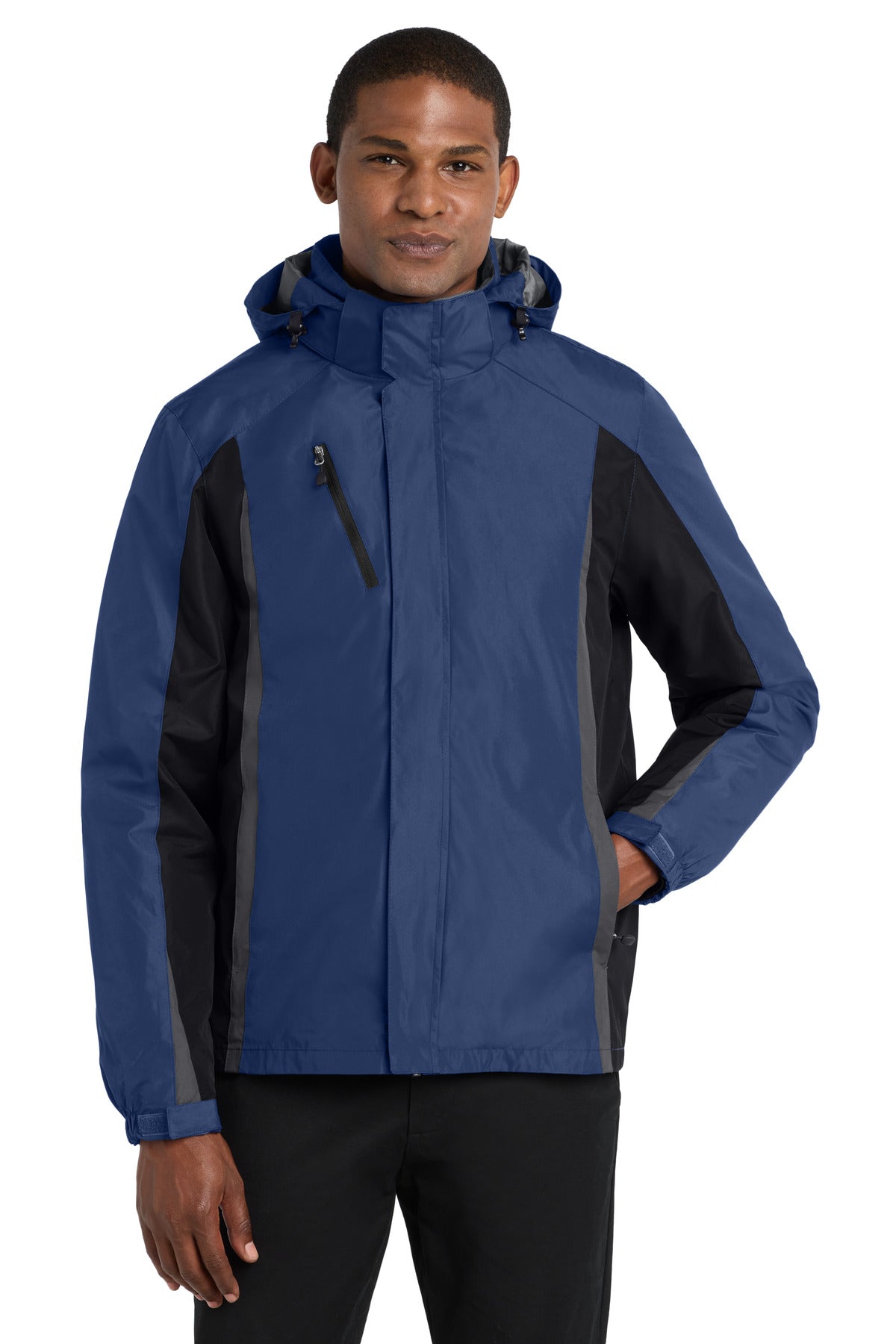 Front View of Ad Blu/Blk/Gry Port Authority Colorblock 3-in-1 Jacket. J321  - XS
