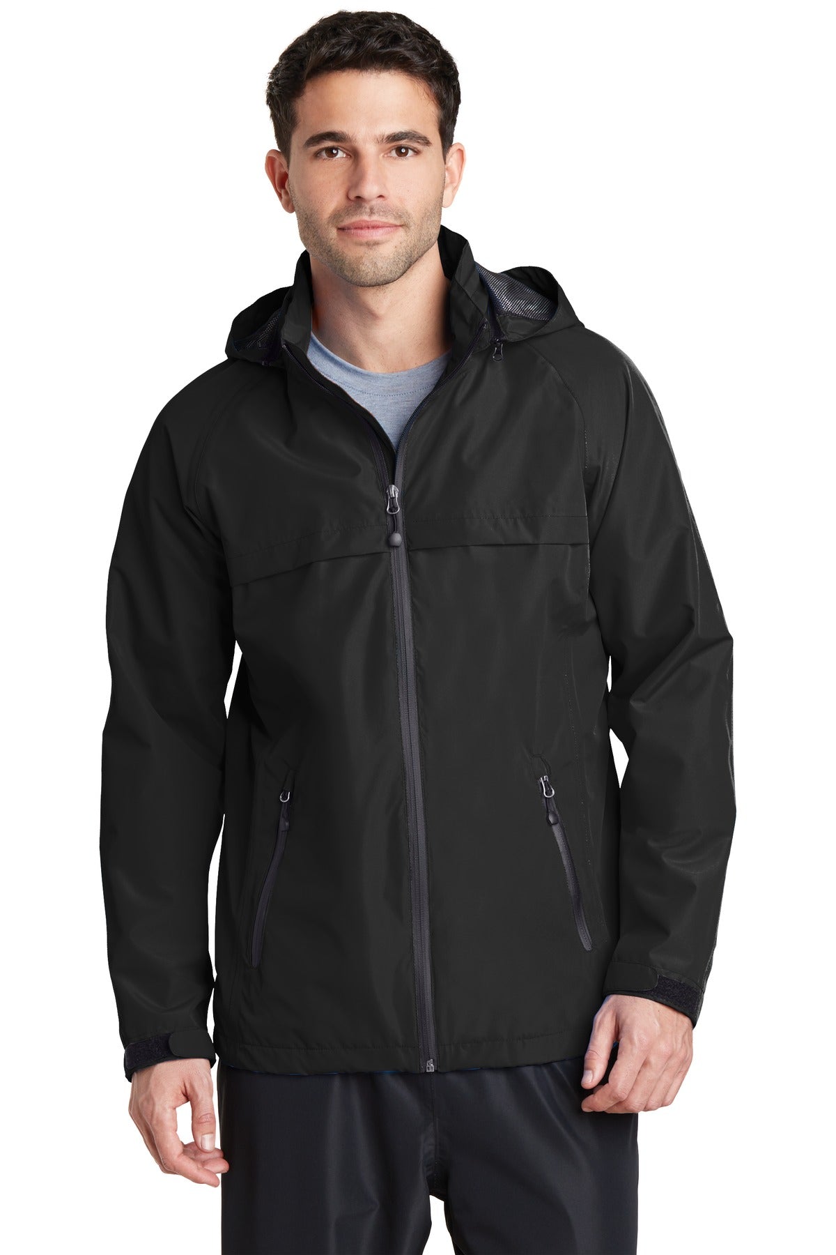 Front View of Black Port Authority Torrent Waterproof Jacket. J333  - XS
