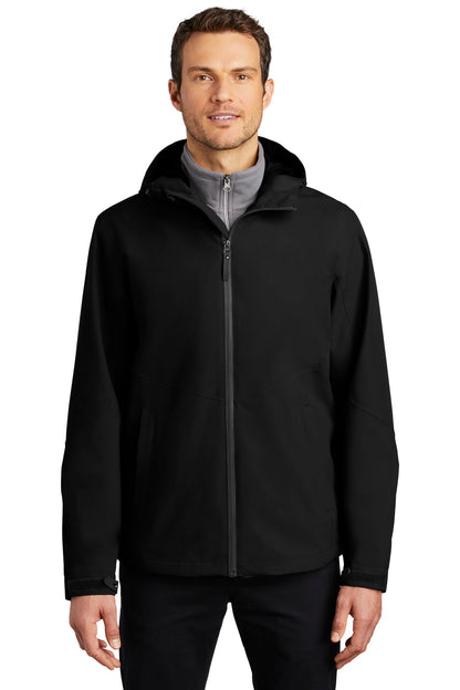 Front View of Deep Black Port Authority Tech Rain Jacket J406  - XS