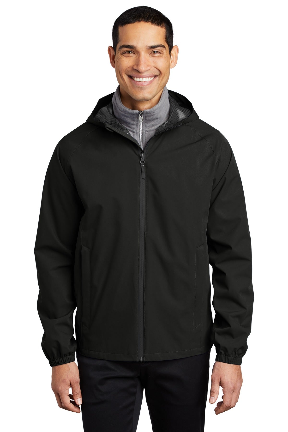 Front View of Deep Black Port Authority Essential Rain Jacket J407  - XS