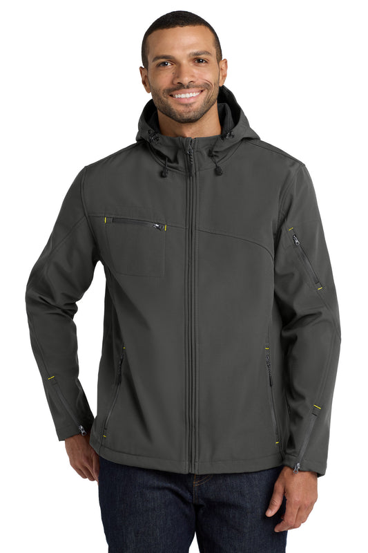 Port Authority Textured Hooded Soft Shell Jacket. J706