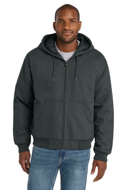 Front View of Charcoal CornerStone - Duck Cloth Hooded Work Jacket. J763H  - XS