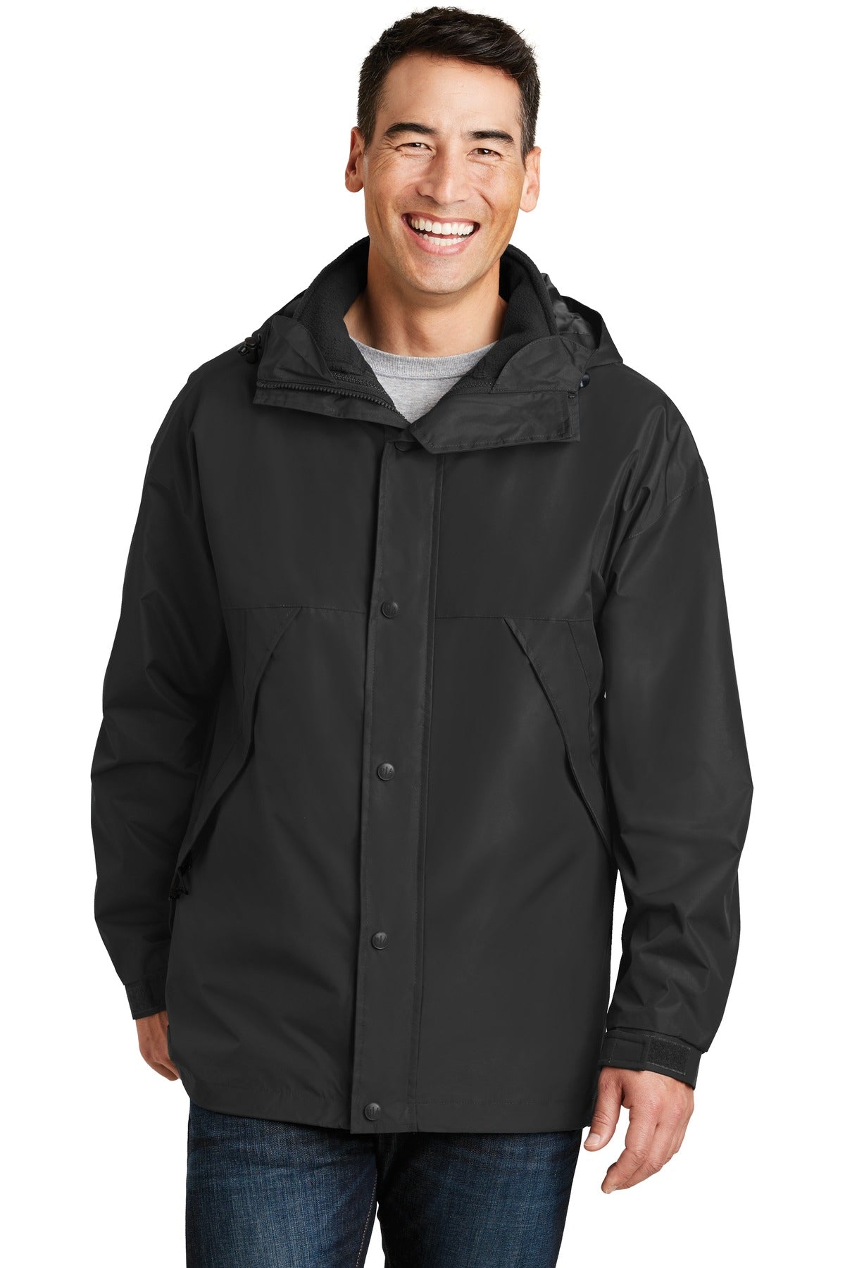 Front View of Black/Black Port Authority 3-in-1 Jacket. J777  - XS