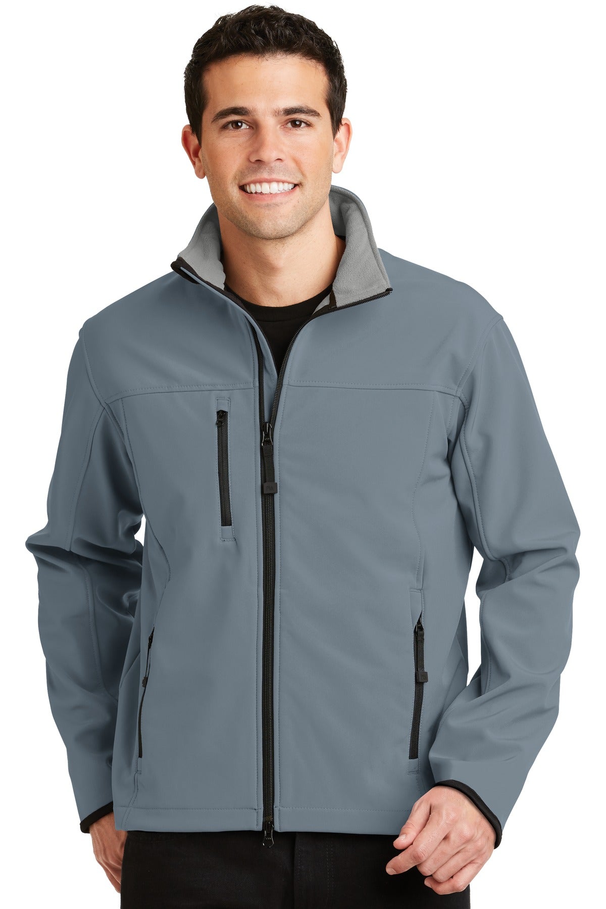 Front View of AtlBlue/Chrome Port Authority Glacier Soft Shell Jacket. J790  - XS