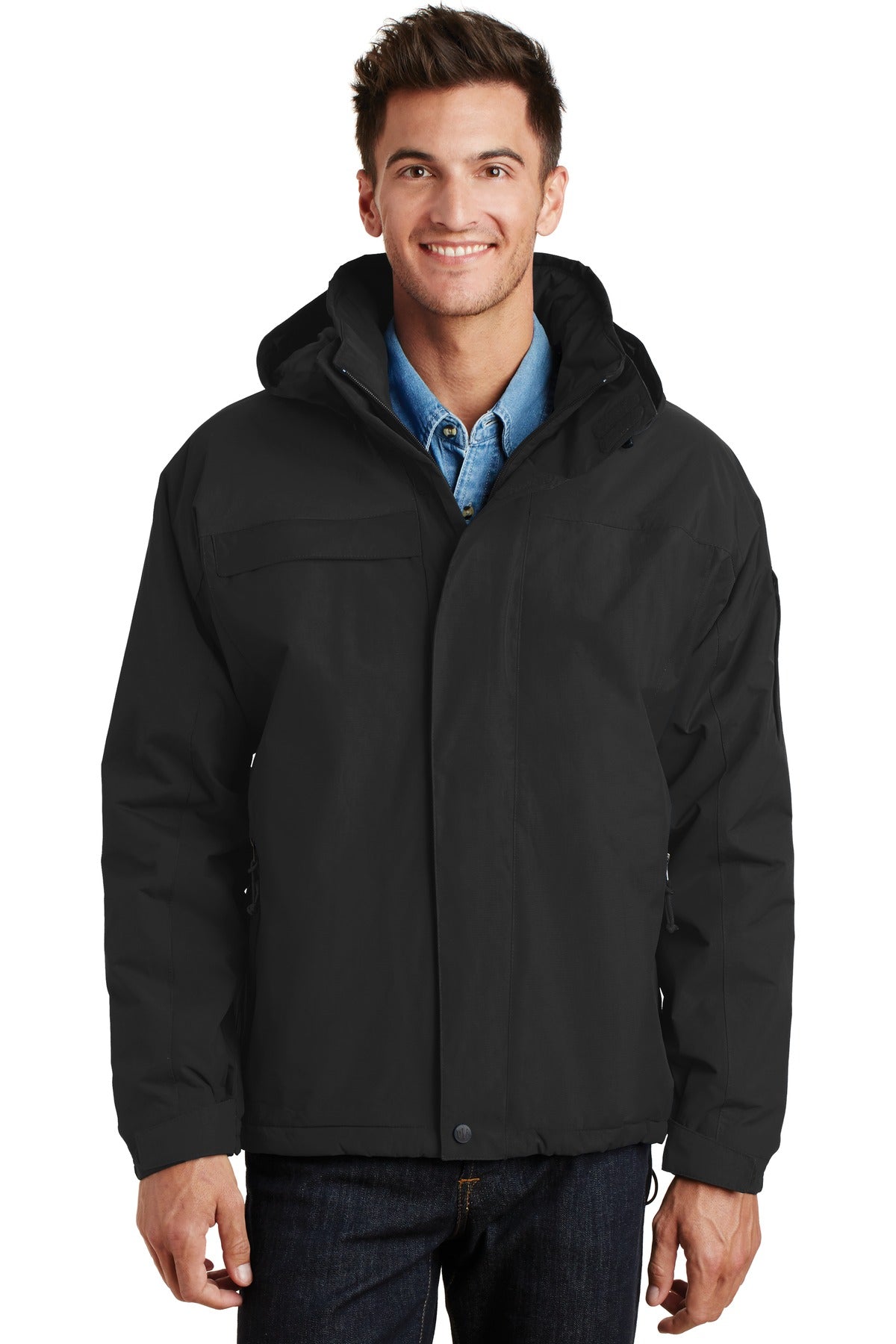 Front View of Black/Black Port Authority Nootka Jacket. J792  - XS