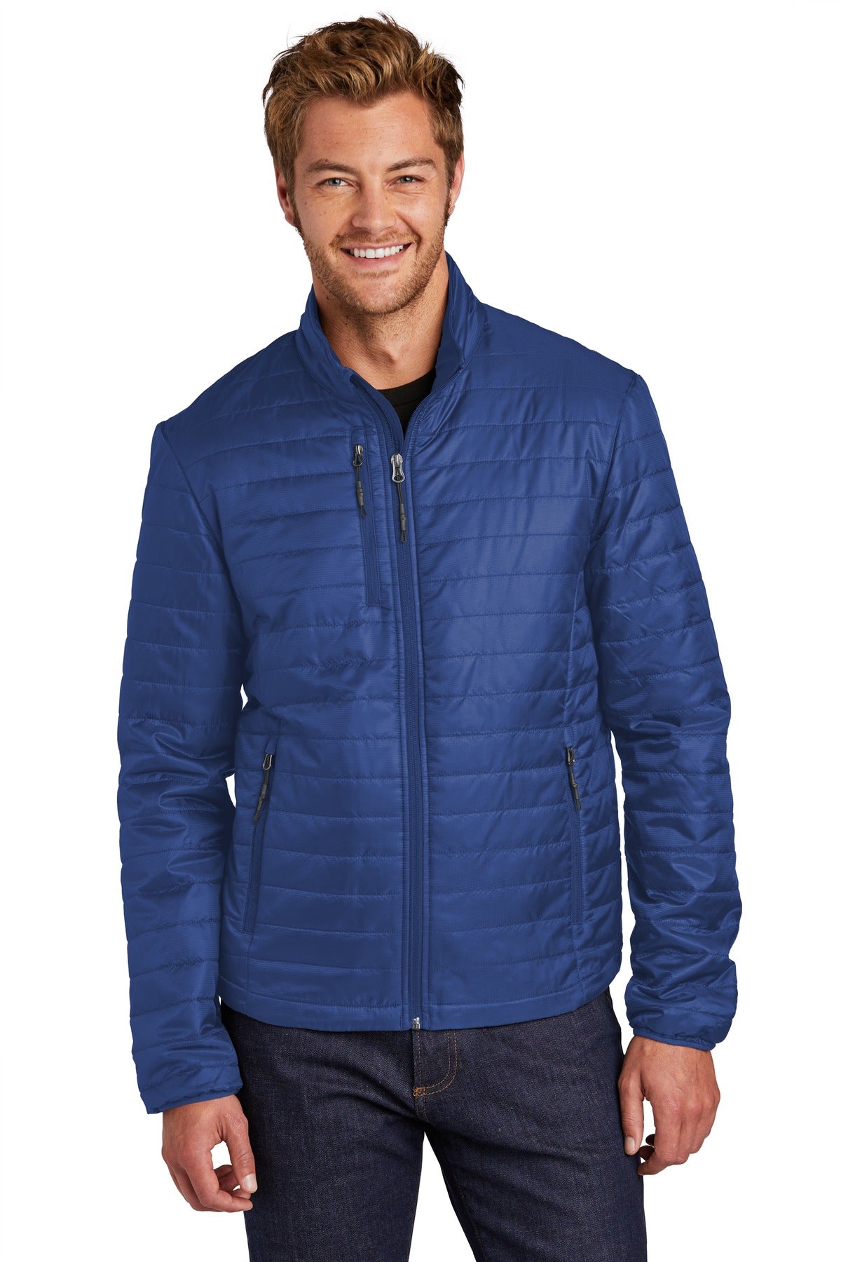 Front View of Cobalt Blue Port Authority Packable Puffy Jacket J850  - XS