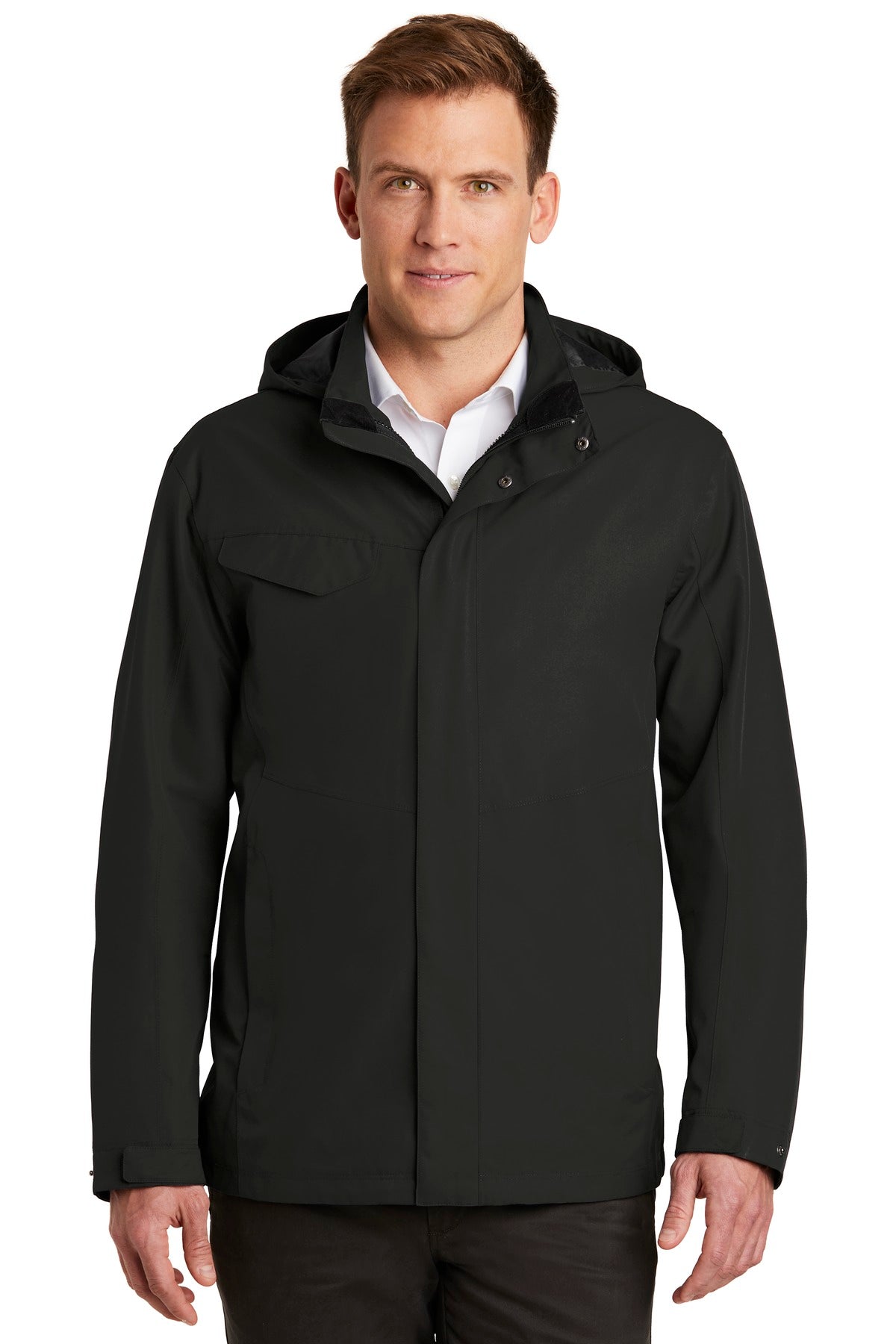 Front View of Deep Black Port Authority Collective Outer Shell Jacket. J900  - XS