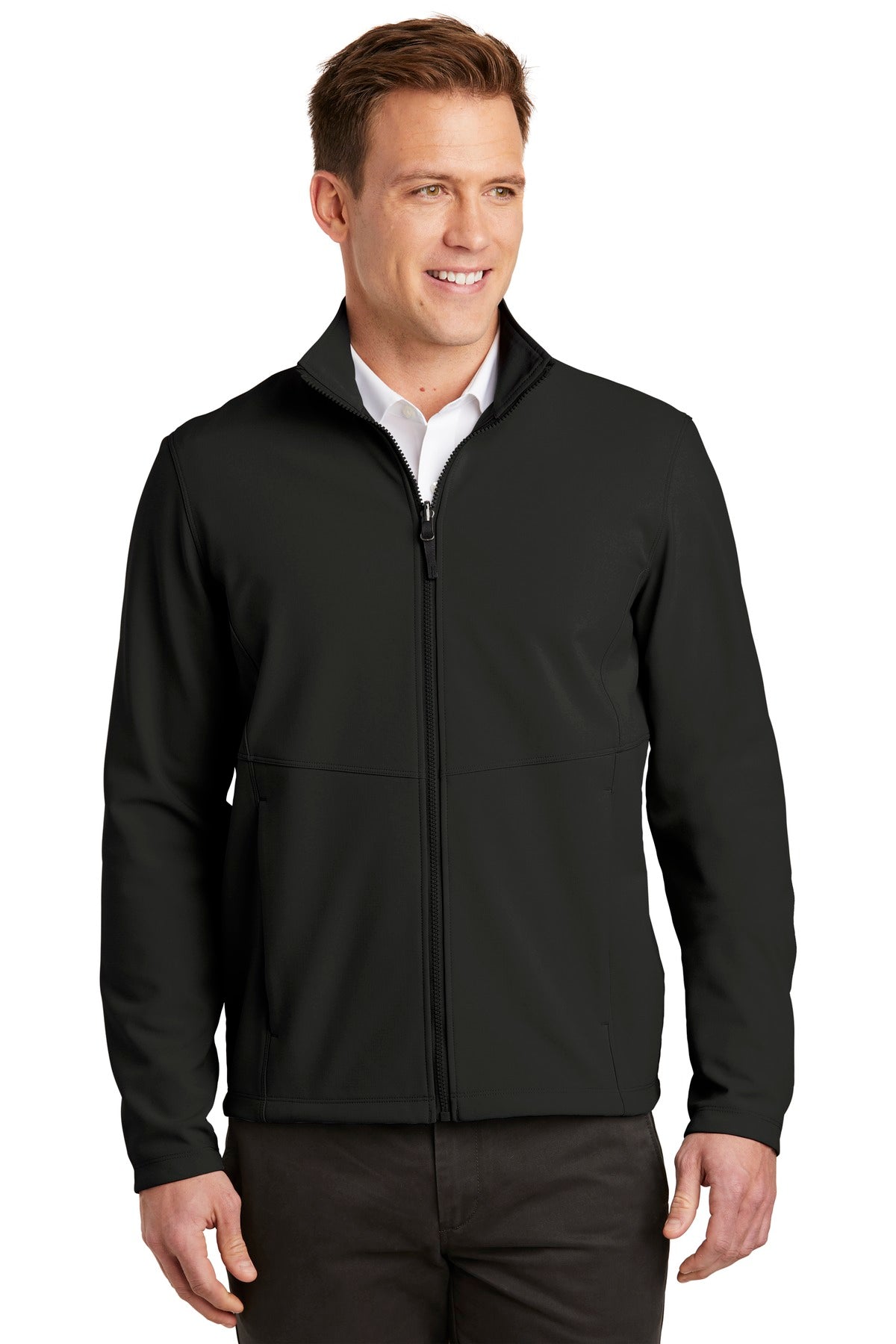 Front View of Deep Black Port Authority Collective Soft Shell Jacket. J901  - XS